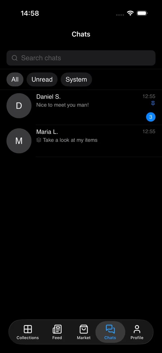 Suretare Chats screen